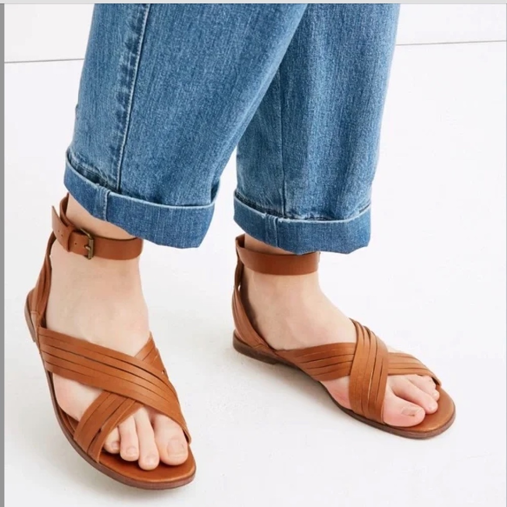Madewell The Samira Flat Sandal in Leather Brown Size 10 AH721